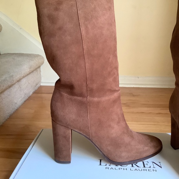 Ralph Lauren Artizan II Suede Heeled Boot Brown Kidsuede SZ 10 - Picture 5 of 16